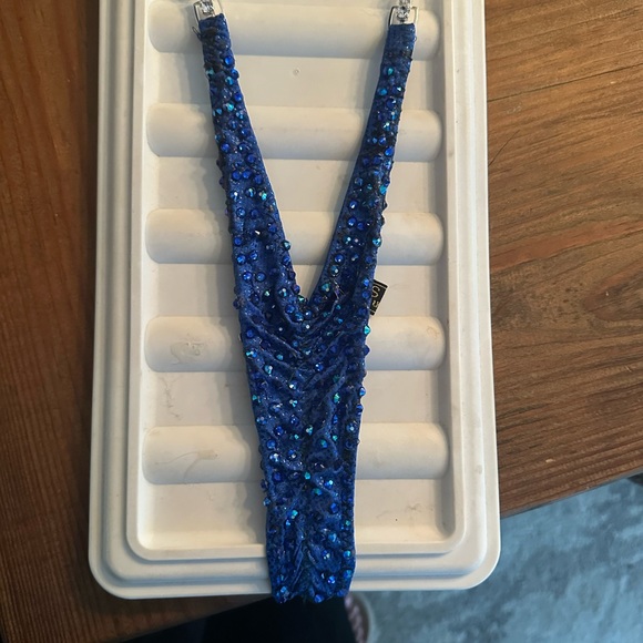 Ravish Sand Blue Rhinestone Bikini Set Up to D cup, Micro back, V cut front XS - Picture 3 of 3